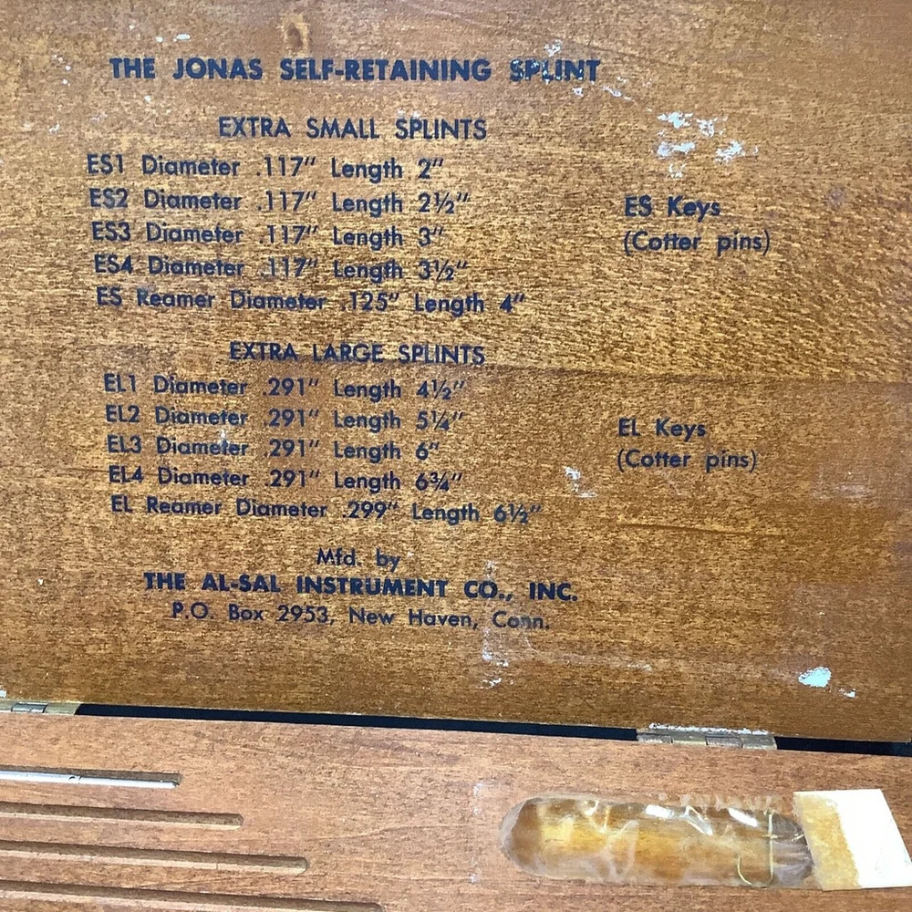 Jonas Self Retaining Splint Set Small Animal RARE Collect Wood Case Patent 1953